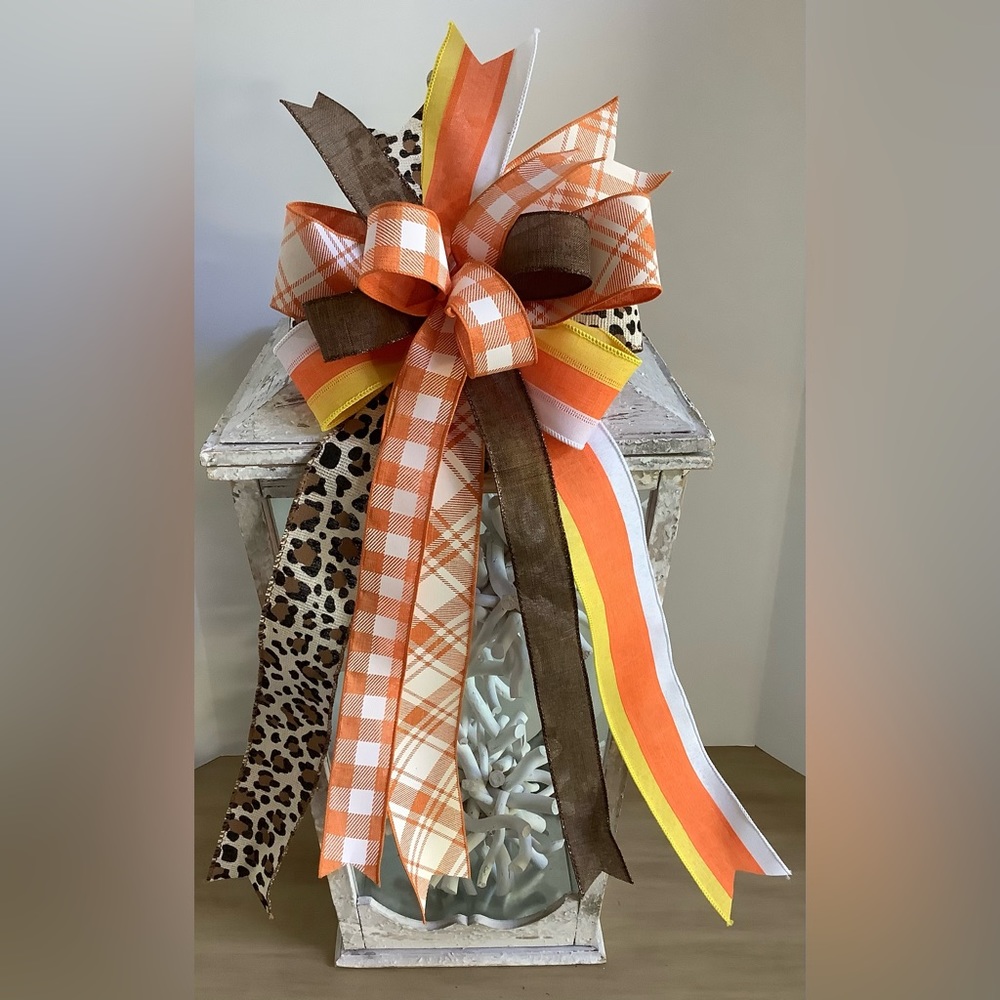 Fall Orange & Leopard Bow, Wreath Bow, Wreath Accent, Lantern Bow, & Leopard Bow